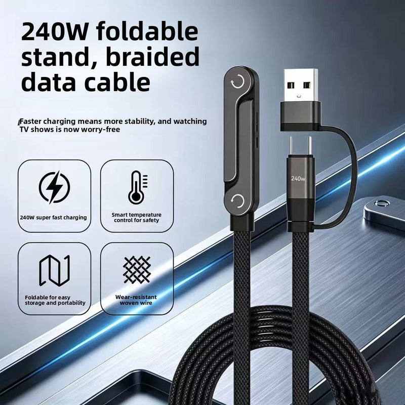 2-in-1 240W Fast Charging Cable with Phone Holder, 1.5m Durable Zinc Alloy Cable