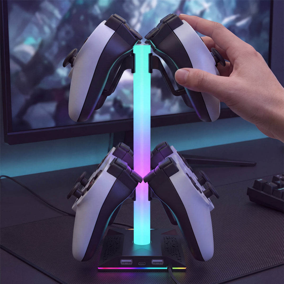 RGB Gaming Headphone Stand with USB Hub