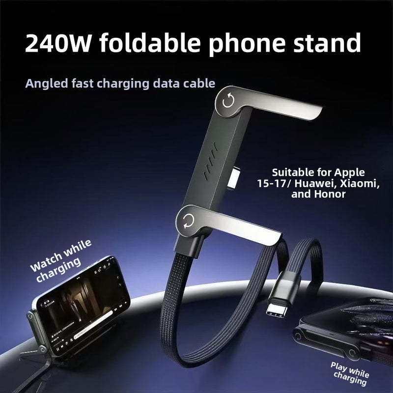 2-in-1 240W Fast Charging Cable with Phone Holder, 1.5m Durable Zinc Alloy Cable