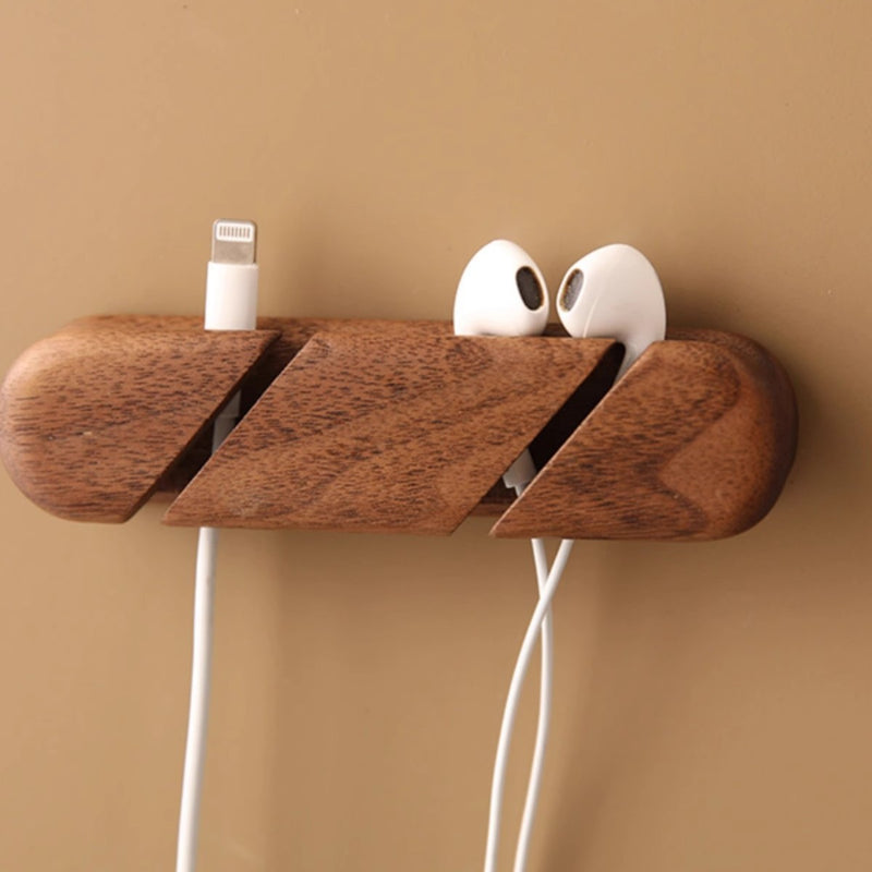 Solid Wood Cable Organizer with Magnetic Charging Hub