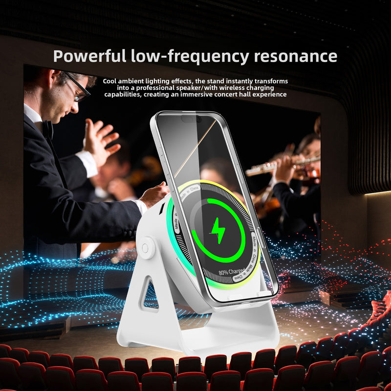 Multi-Function Bluetooth Speaker with Wireless Charger, RGB Light and Phone Stand