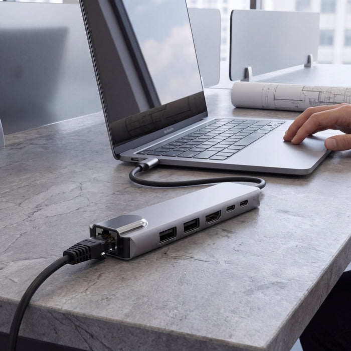 Type-C 6-in-1 USB 3.0 Hub with 4K HDMI Ethernet PD Charging