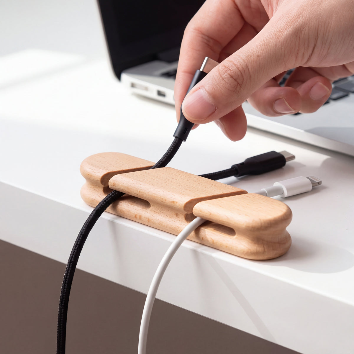 Solid Wood Cable Organizer with Magnetic Charging Hub