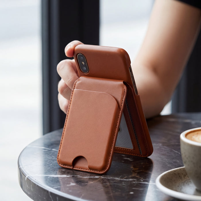 Magnetic leather stand card holder