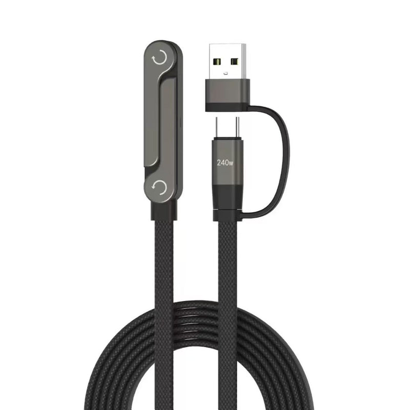 2-in-1 240W Fast Charging Cable with Phone Holder, 1.5m Durable Zinc Alloy Cable