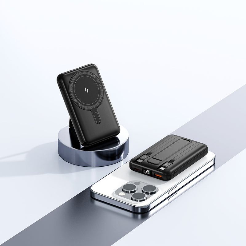 Magnetic wireless charging portable battery