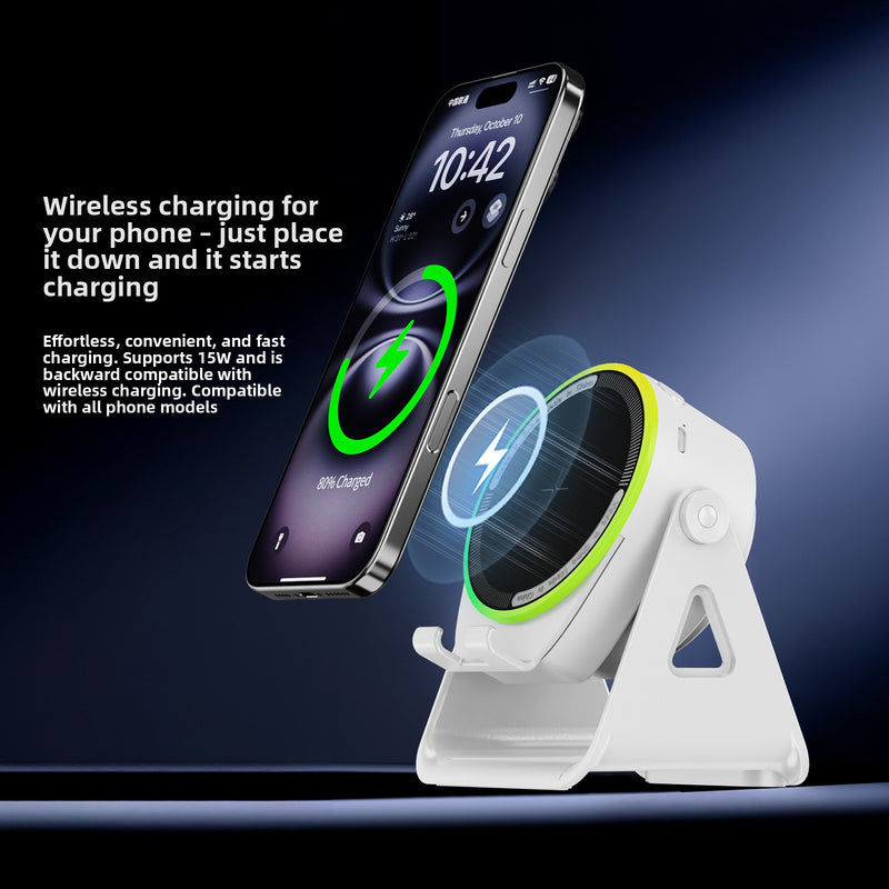 Multi-Function Bluetooth Speaker with Wireless Charger, RGB Light and Phone Stand