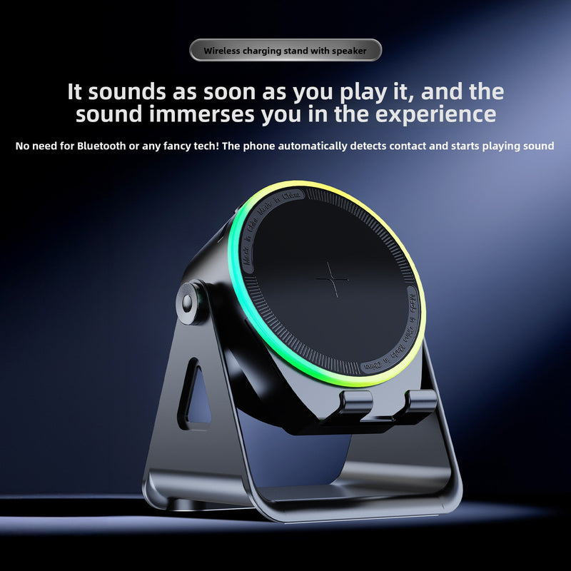 Multi-Function Bluetooth Speaker with Wireless Charger, RGB Light and Phone Stand